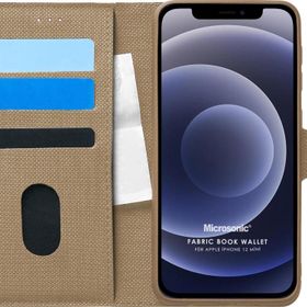 Microsonic Apple iPhone 12 Mini Fabric Book Wallet Gold Cep Telefonu Kılıfı
