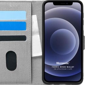 Microsonic Apple iPhone 12 Mini Fabric Book Wallet Gri Cep Telefonu Kılıfı