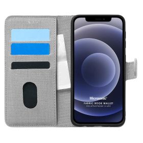 Microsonic Apple iPhone 12 Mini Fabric Book Wallet Gri Cep Telefonu Kılıfı