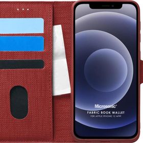 Microsonic Apple iPhone 12 Mini Fabric Book Wallet Kırmızı Cep Telefonu Kılıfı