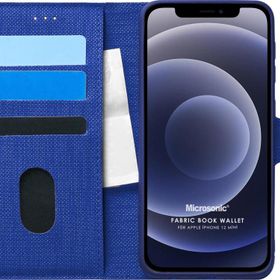 Microsonic Apple iPhone 12 Mini Fabric Book Wallet Lacivert Cep Telefonu Kılıfı