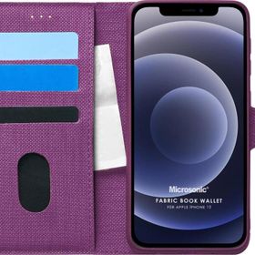 Microsonic Apple iPhone 12 Mini Fabric Book Wallet Mor Cep Telefonu Kılıfı