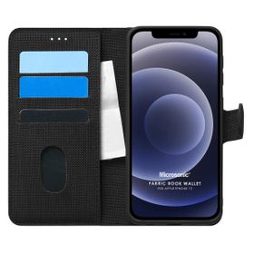 Microsonic Apple iPhone 12 Mini Fabric Book Wallet Siyah Cep Telefonu Kılıfı