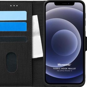 Microsonic Apple iPhone 12 Mini Fabric Book Wallet Siyah Cep Telefonu Kılıfı