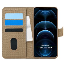 Microsonic Apple iPhone 12 Pro Fabric Book Wallet Gold Cep Telefonu Kılıfı