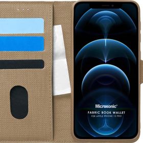 Microsonic Apple iPhone 12 Pro Fabric Book Wallet Gold Cep Telefonu Kılıfı