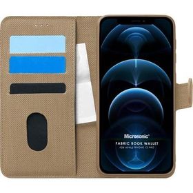 Microsonic Apple iPhone 12 Pro Fabric Book Wallet Gold Cep Telefonu Kılıfı