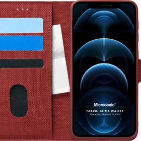 Microsonic Apple iPhone 12 Pro Fabric Book Wallet Kırmızı Cep Telefonu Kılıfı