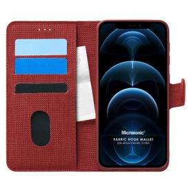 Microsonic Apple iPhone 12 Pro Fabric Book Wallet Kırmızı Cep Telefonu Kılıfı