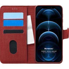 Microsonic Apple iPhone 12 Pro Fabric Book Wallet Kırmızı Cep Telefonu Kılıfı