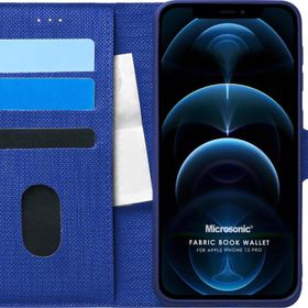 Microsonic Apple iPhone 12 Pro Fabric Book Wallet Lacivert Cep Telefonu Kılıfı