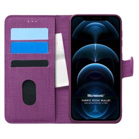 Microsonic Apple iPhone 12 Pro Fabric Book Wallet Mor Cep Telefonu Kılıfı