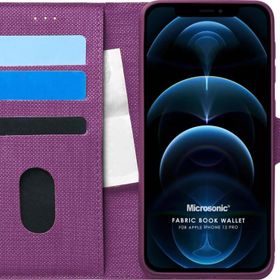 Microsonic Apple iPhone 12 Pro Fabric Book Wallet Mor Cep Telefonu Kılıfı