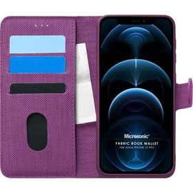 Microsonic Apple iPhone 12 Pro Fabric Book Wallet Mor Cep Telefonu Kılıfı