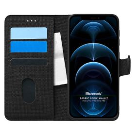 Microsonic Apple iPhone 12 Pro Fabric Book Wallet Siyah Cep Telefonu Kılıfı