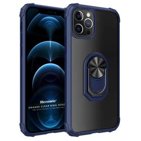 Microsonic Apple iPhone 12 Pro Grande Clear Ring Holder Lacivert Cep Telefonu Kılıfı