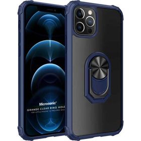 Microsonic Apple iPhone 12 Pro Grande Clear Ring Holder Lacivert Cep Telefonu Kılıfı