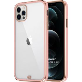 Microsonic Apple iPhone 12 Pro Laser Plated Soft Pembe Cep Telefonu Kılıfı