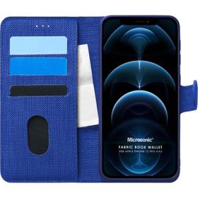 Microsonic Apple iPhone 12 Pro Max Fabric Book Wallet Lacivert Cep Telefonu Kılıfı