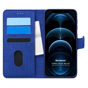 Microsonic Apple iPhone 12 Pro Max Fabric Book Wallet Lacivert Cep Telefonu Kılıfı