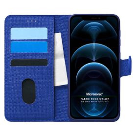 Microsonic Apple iPhone 12 Pro Max Fabric Book Wallet Lacivert Cep Telefonu Kılıfı