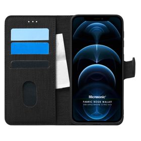 Microsonic Apple Iphone 12 Pro Max Fabric Book Wallet Siyah Cep Telefonu Kılıfı