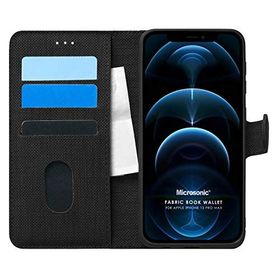 Microsonic Apple Iphone 12 Pro Max Fabric Book Wallet Siyah Cep Telefonu Kılıfı