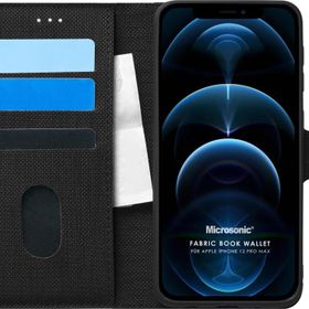 Microsonic Apple Iphone 12 Pro Max Fabric Book Wallet Siyah Cep Telefonu Kılıfı