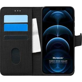 Microsonic Apple Iphone 12 Pro Max Fabric Book Wallet Siyah Cep Telefonu Kılıfı