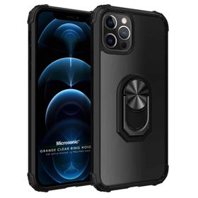 Microsonic Apple iPhone 12 Pro Max Grande Clear Ring Holder Siyah Kılıf