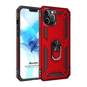 Microsonic Apple iPhone 12 Pro Max Military Ring Holder Kırmızı Cep Telefonu Kılıfı
