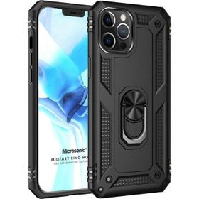 Microsonic Apple iPhone 12 Pro Max Military Ring Holder Siyah Cep Telefonu Kılıfı