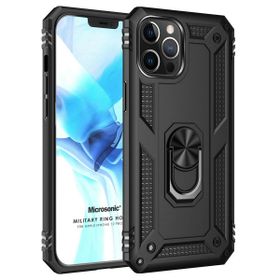 Microsonic Apple iPhone 12 Pro Max Military Ring Holder Siyah Cep Telefonu Kılıfı
