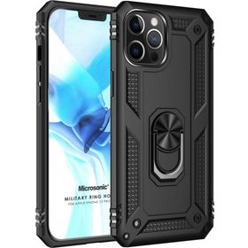 Microsonic Apple iPhone 12 Pro Max Military Ring Holder Siyah Cep Telefonu Kılıfı