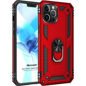 Microsonic Apple iPhone 12 Pro Military Ring Holder Kırmızı Cep Telefonu Kılıfı