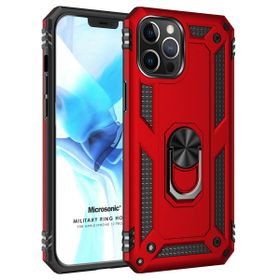 Microsonic Apple iPhone 12 Pro Military Ring Holder Kırmızı Cep Telefonu Kılıfı