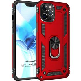 Microsonic Apple iPhone 12 Pro Military Ring Holder Kırmızı Cep Telefonu Kılıfı