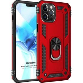 Microsonic Apple iPhone 12 Pro Military Ring Holder Kırmızı Cep Telefonu Kılıfı