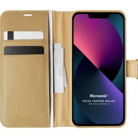 Microsonic Apple iPhone 13 Delux Leather Wallet Gold Cep Telefonu Kılıfı