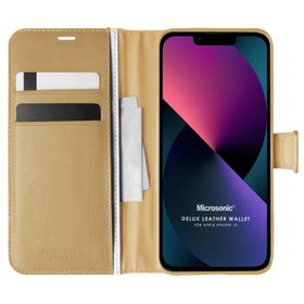 Microsonic Apple iPhone 13 Delux Leather Wallet Gold Cep Telefonu Kılıfı