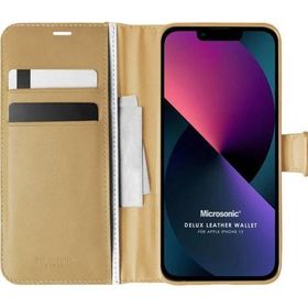 Microsonic Apple iPhone 13 Delux Leather Wallet Gold Cep Telefonu Kılıfı