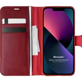 Microsonic Apple iPhone 13 Delux Leather Wallet Kırmızı Cep Telefonu Kılıfı