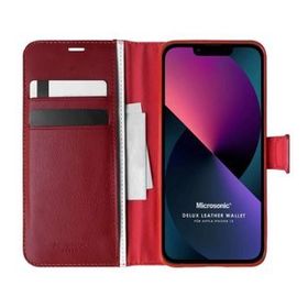 Microsonic Apple iPhone 13 Delux Leather Wallet Kırmızı Cep Telefonu Kılıfı