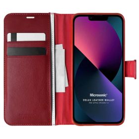 Microsonic Apple iPhone 13 Delux Leather Wallet Kırmızı Cep Telefonu Kılıfı