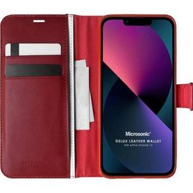 Microsonic Apple iPhone 13 Delux Leather Wallet Kırmızı Cep Telefonu Kılıfı