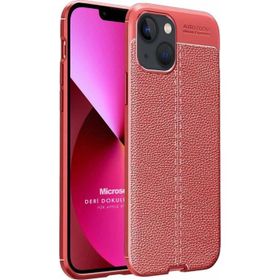 Microsonic Apple iPhone 13 Deri Dokulu Silikon Kırmızı Cep Telefonu Kılıfı