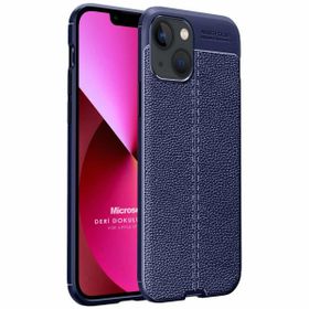 Microsonic Apple iPhone 13 Deri Dokulu Silikon Lacivert Cep Telefonu Kılıfı