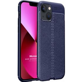 Microsonic Apple iPhone 13 Deri Dokulu Silikon Lacivert Cep Telefonu Kılıfı
