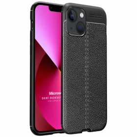 Microsonic Apple iPhone 13 Deri Dokulu Silikon Siyah Cep Telefonu Kılıfı