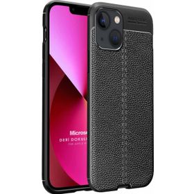 Microsonic Apple iPhone 13 Deri Dokulu Silikon Siyah Cep Telefonu Kılıfı